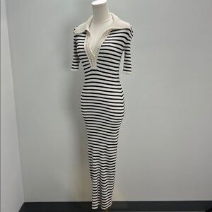 A.L.C. Darcy Striped Knit Midi Dress Crochet Collar Bodycon Womens Small